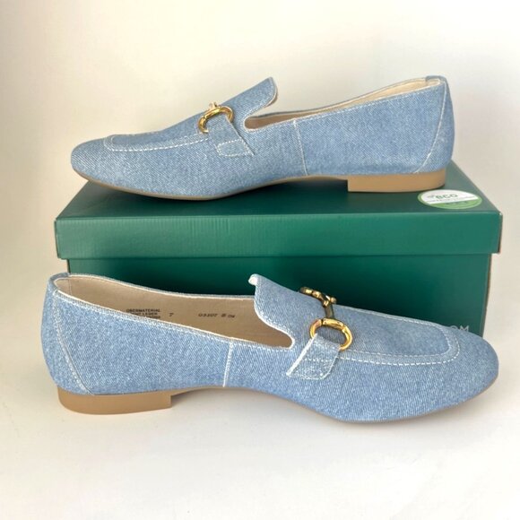 Paul Green Jean Loafers Denim Leather Flats Women Size 9.5 - Picture 2 of 8